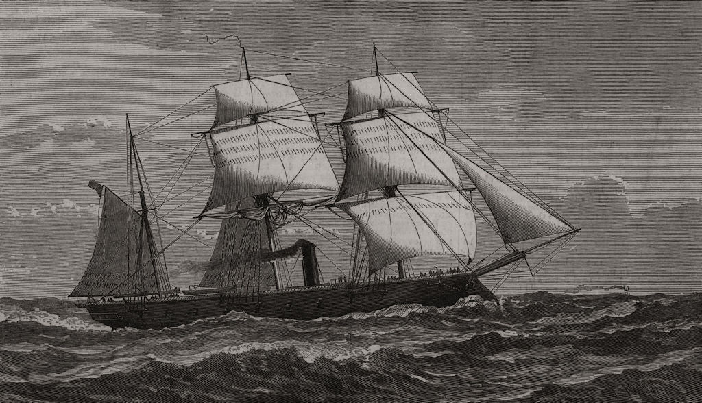 The Peruvian ironclad independencia, wrecked during a fight 1879 old print
